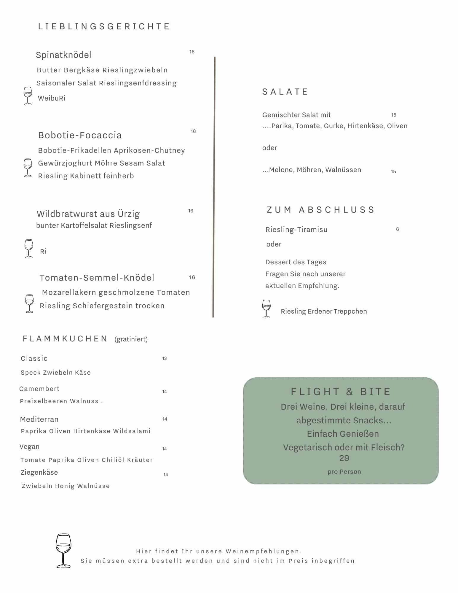 Speisekarte Restaurant Ürzig